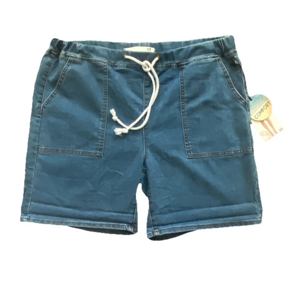 !It Jill Comfort Drawstring High-Rise Cuff Denim Blue Jean Shorts Size 14 NWT - Picture 3 of 10